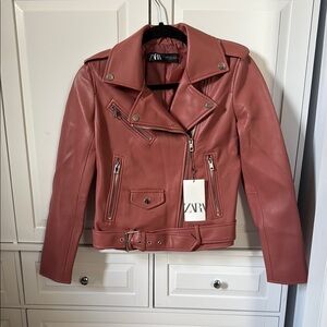 Zara Women's Pink Leather Jacket